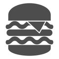 Big burger solid icon, Street food concept, King Burger sign on white background, Big and tasty hamburger icon in glyph