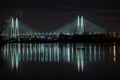 Cable-stayed bridge of St. Petersburg illuminated at night Royalty Free Stock Photo