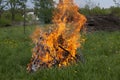 Big camp fire on the meadow Royalty Free Stock Photo