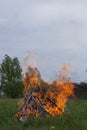 Big camp fire on the meadow Royalty Free Stock Photo