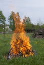 Big camp fire on the meadow Royalty Free Stock Photo
