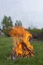 Big camp fire on the meadow Royalty Free Stock Photo