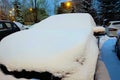 Big car in the snow after heavy snowfalls