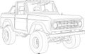 Big car, truck with outlines. Vector illustration in black and white. Royalty Free Stock Photo