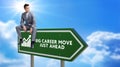 Big Career Move Green Road Sign with Dramatic Clouds, Sun Rays and Sky Royalty Free Stock Photo