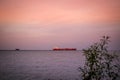 Big cargo ship  going on lake.  harbour in Toronto Royalty Free Stock Photo