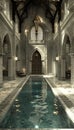 A big castle interior, very modern, billionaire lifestyle, pool in the castle