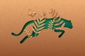 Big cat jumping green papercut animal concept Royalty Free Stock Photo