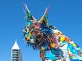 Huge cat sculpture named the Iberian Lynx - art by Bordalo II at the Park of Nations in Lisbon