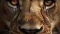 Big cat staring, striped fur, snout and whisker in focus generated by AI Royalty Free Stock Photo