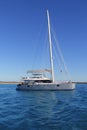 Big catamaran anchored in Illetes Formentera Royalty Free Stock Photo