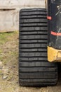 A big caterpillar wheel on a construction vehicle Royalty Free Stock Photo