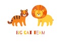 Big cats pride. Lion and tiger standing next to each other. Vector illustration Royalty Free Stock Photo