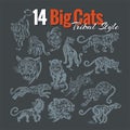 Big Cats in tribal style. Vector set. Royalty Free Stock Photo