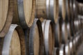 Cellar of wooden barrels, wine and beer
