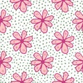 Big chamomiles flower seamless pattern on dots background. Cute daisies flowers endless wallpaper. Doodle style Royalty Free Stock Photo