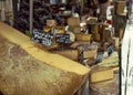 Big cheeses in the local market Royalty Free Stock Photo