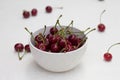 Big cherry in a plate on a white background