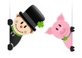 Big Chimney Sweep And Pig With Shamrock Looking Inside Banner Royalty Free Stock Photo