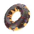 Big Chocolate Glazed Donut with Color Sprinkles. 3d Rendering