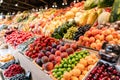 Big choice of fresh Fruit and vegetable market. Various colorful fresh fruits and vegetables. Fresh and organic Royalty Free Stock Photo