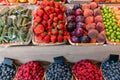 Big choice of fresh Fruit and vegetable market. Various colorful fresh fruits and vegetables. Fresh and organic Royalty Free Stock Photo