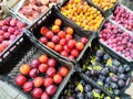 big choice of fresh fruits and vegetables on market counter Royalty Free Stock Photo