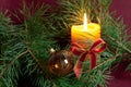 Big Christmas baubles and candles on dark Royalty Free Stock Photo