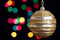 Big Christmas baubles and candles on dark Royalty Free Stock Photo