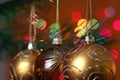 Big Christmas baubles and candles on dark Royalty Free Stock Photo