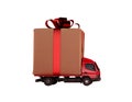 Big christmas gift packages on a red truck ready to be delivered. 3d rendering Royalty Free Stock Photo