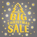 Big christmas sale with tree and stars. Vector