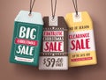 Big Christmas sale vector paper price tags hanging with different colors Royalty Free Stock Photo