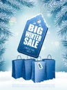 Big Christmas sale on winter background with branches of tree Royalty Free Stock Photo