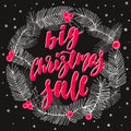 Big Christmas sale wreath, new year decoration with lettering. Royalty Free Stock Photo