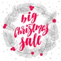 Big Christmas sale wreath, new year decoration with lettering. Royalty Free Stock Photo