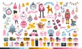 Big Christmas set for a princess. Cute characters, Santa, toys, Christmas tree, sweets and gifts. Cute palette of sweets. Vector Royalty Free Stock Photo