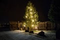 Big christmas tree decorated by lights at night Royalty Free Stock Photo