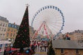 Big christmas tree and ferris wheel in Lille Royalty Free Stock Photo