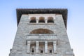 Big church bell tower on Rhodes island in Rhodes Greek town Royalty Free Stock Photo