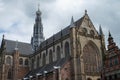 The big church (grote kerk), also called Sint Bavokerk on the large market (grote markt) in Haarlem city Royalty Free Stock Photo