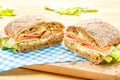 Big Ciabatta Sandwich with Bacon, Lettuce, Tomato, Cheese Royalty Free Stock Photo