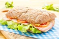 Big Ciabatta Sandwich with Bacon, Lettuce, Tomato, Cheese Royalty Free Stock Photo