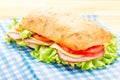 Big Ciabatta Sandwich with Bacon, Lettuce, Tomato, Cheese Royalty Free Stock Photo