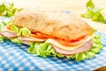 Big Ciabatta Sandwich with Bacon, Lettuce, Tomato, Cheese Royalty Free Stock Photo