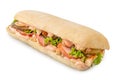 Big Ciabatta Sandwich with Bacon, Lettuce, Tomato and Sauces isolated on white background Royalty Free Stock Photo