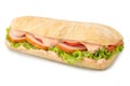 Big Ciabatta Sandwich with Bacon, Lettuce, Tomato and Sauces isolated on white background Royalty Free Stock Photo