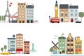 Big cities simple buildings with landmarks