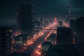 big city full of pollution at night.generative ai