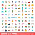 100 big city icons set, cartoon style